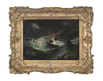 Ship in a stormy sea at night - Monamy Swaine