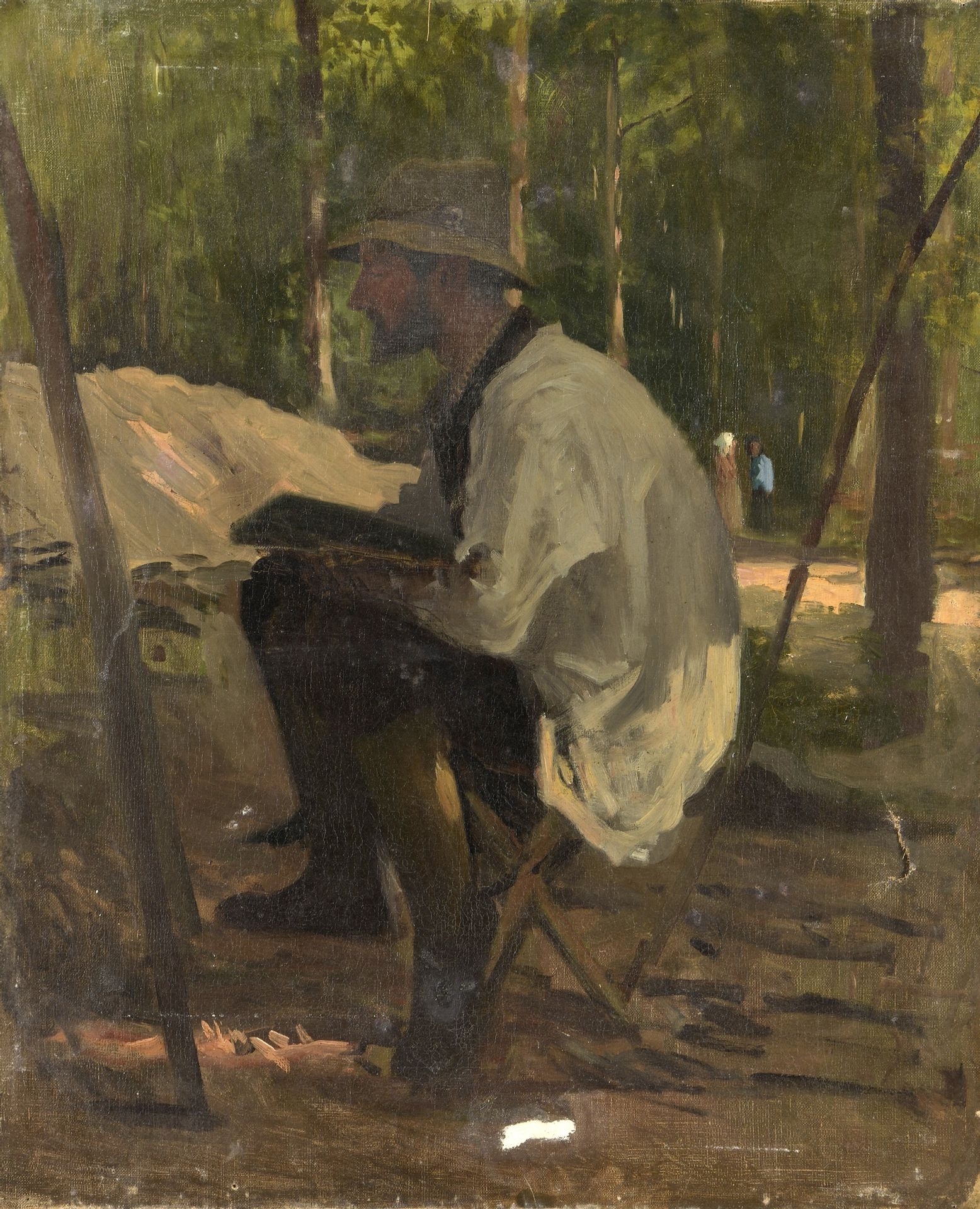 French School, 19th Century | Painter and his easel in an undergrowth ...