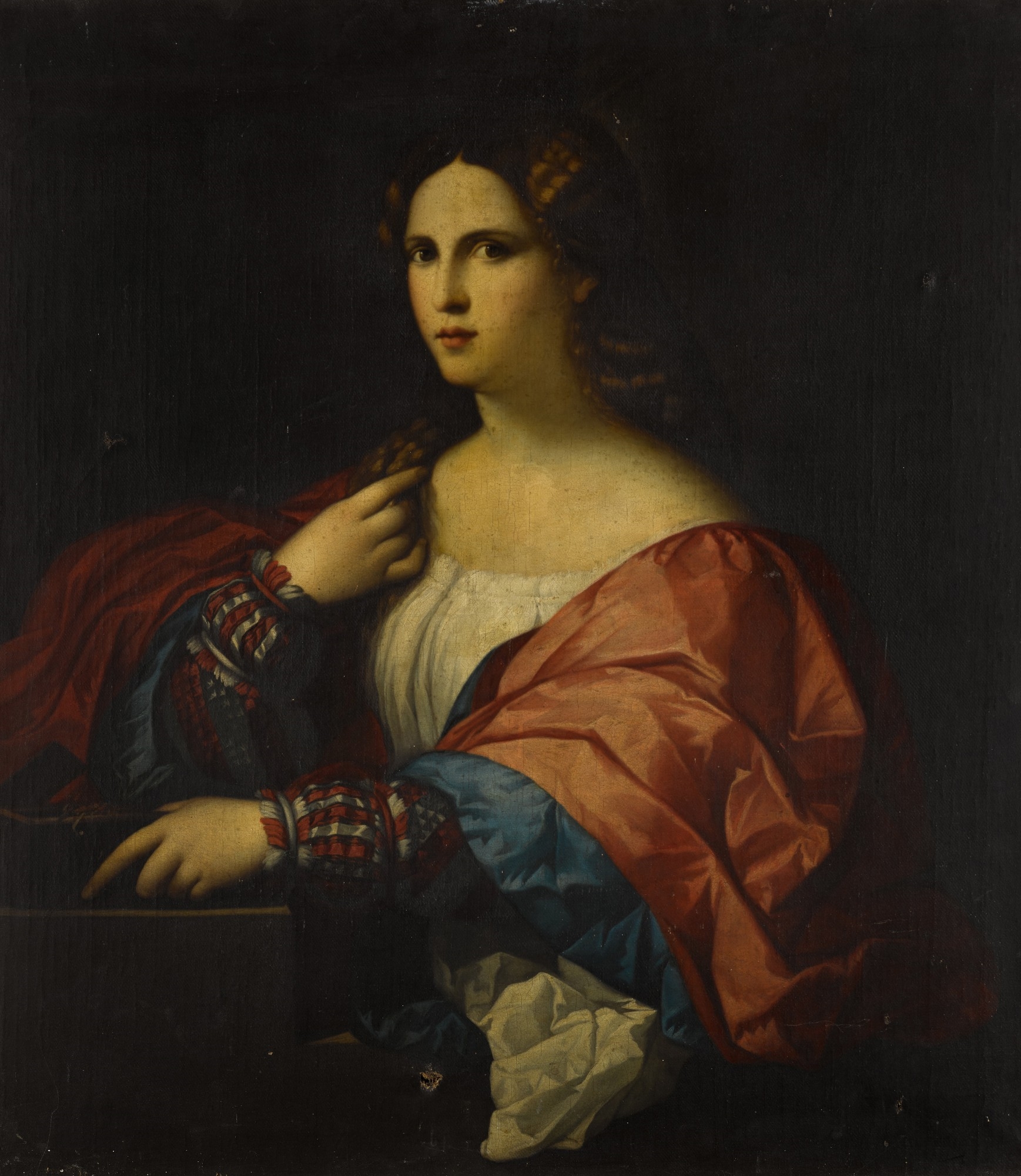 Artwork by Jacopo Palma il Vecchio, Portrait of a young woman known as 'La Bella', Made of oil on canvas