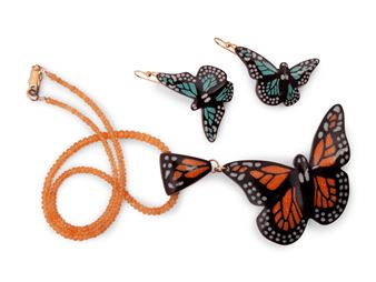 Carved Buffalo Horn Butterfly Necklace and Earrings - Kevin Pouier