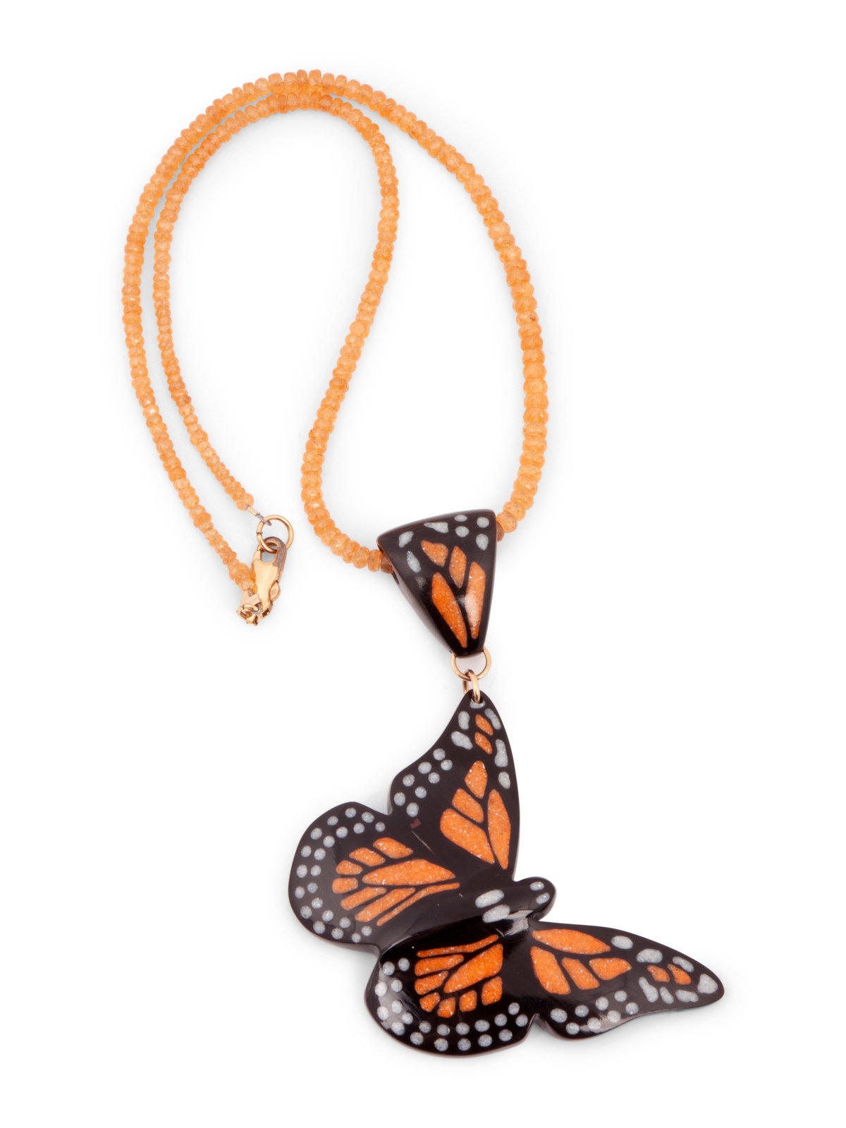 Artwork by Kevin Pouier, Carved Buffalo Horn Butterfly Necklace and Earrings, Made of Horn