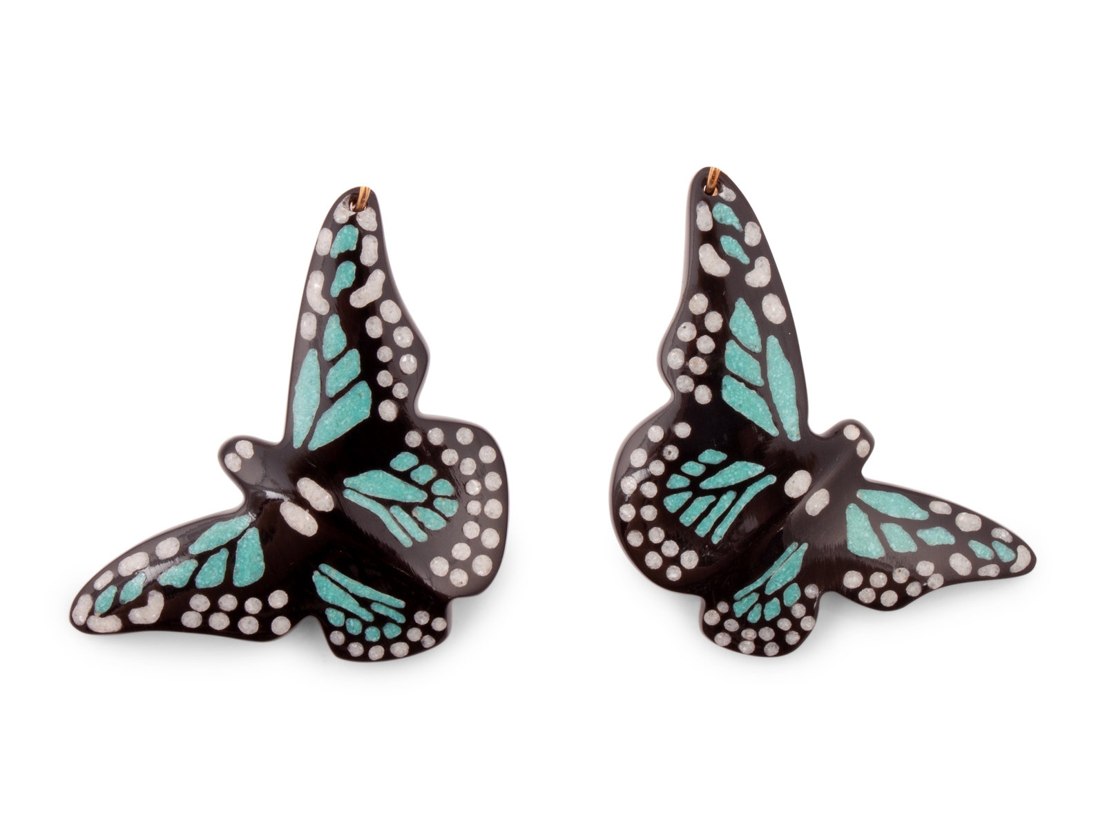 Artwork by Kevin Pouier, Carved Buffalo Horn Butterfly Necklace and Earrings, Made of Horn