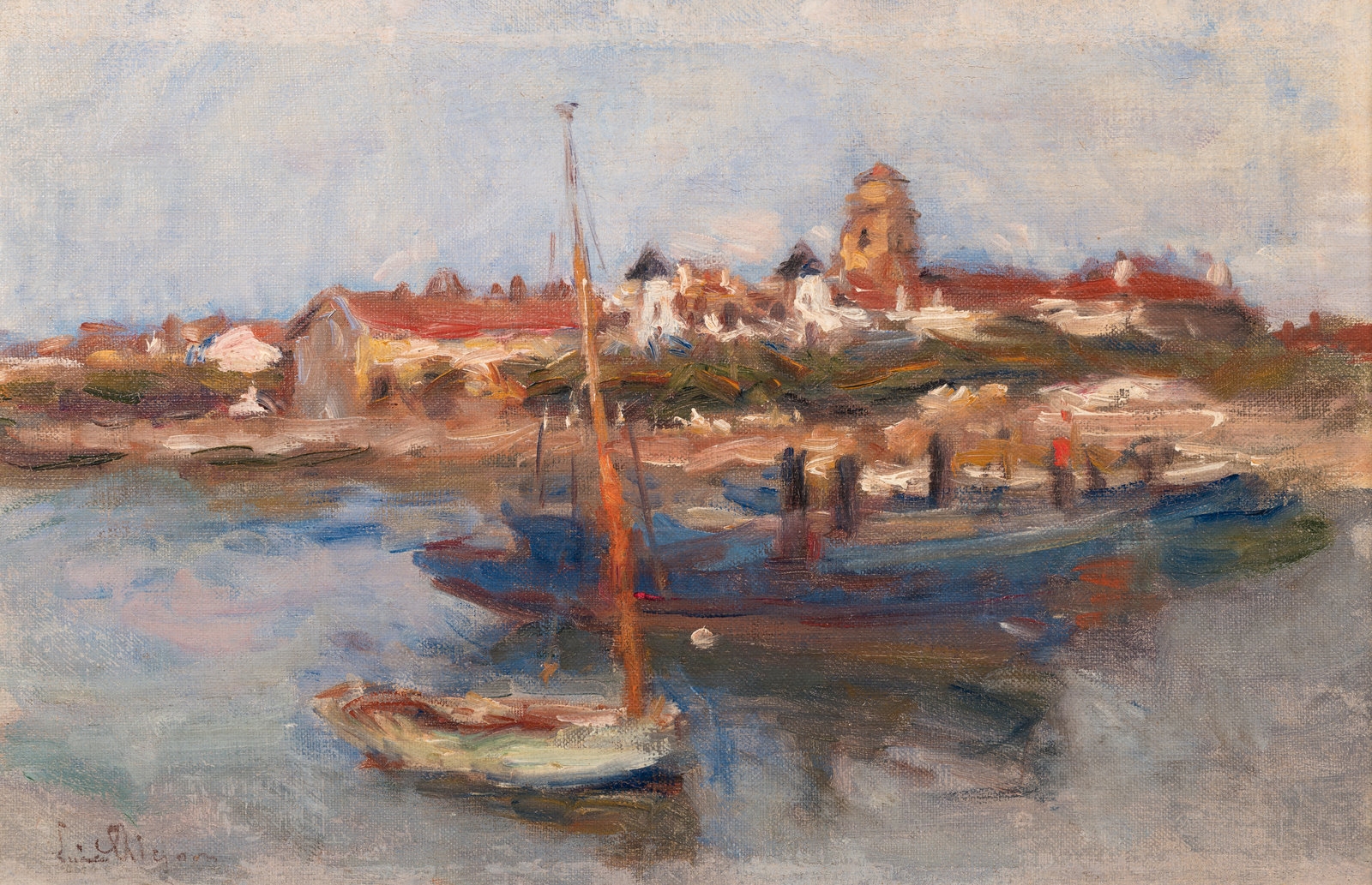 Artwork by Lucien Réne Mignon, Harbor Scene, Made of oil on canvas