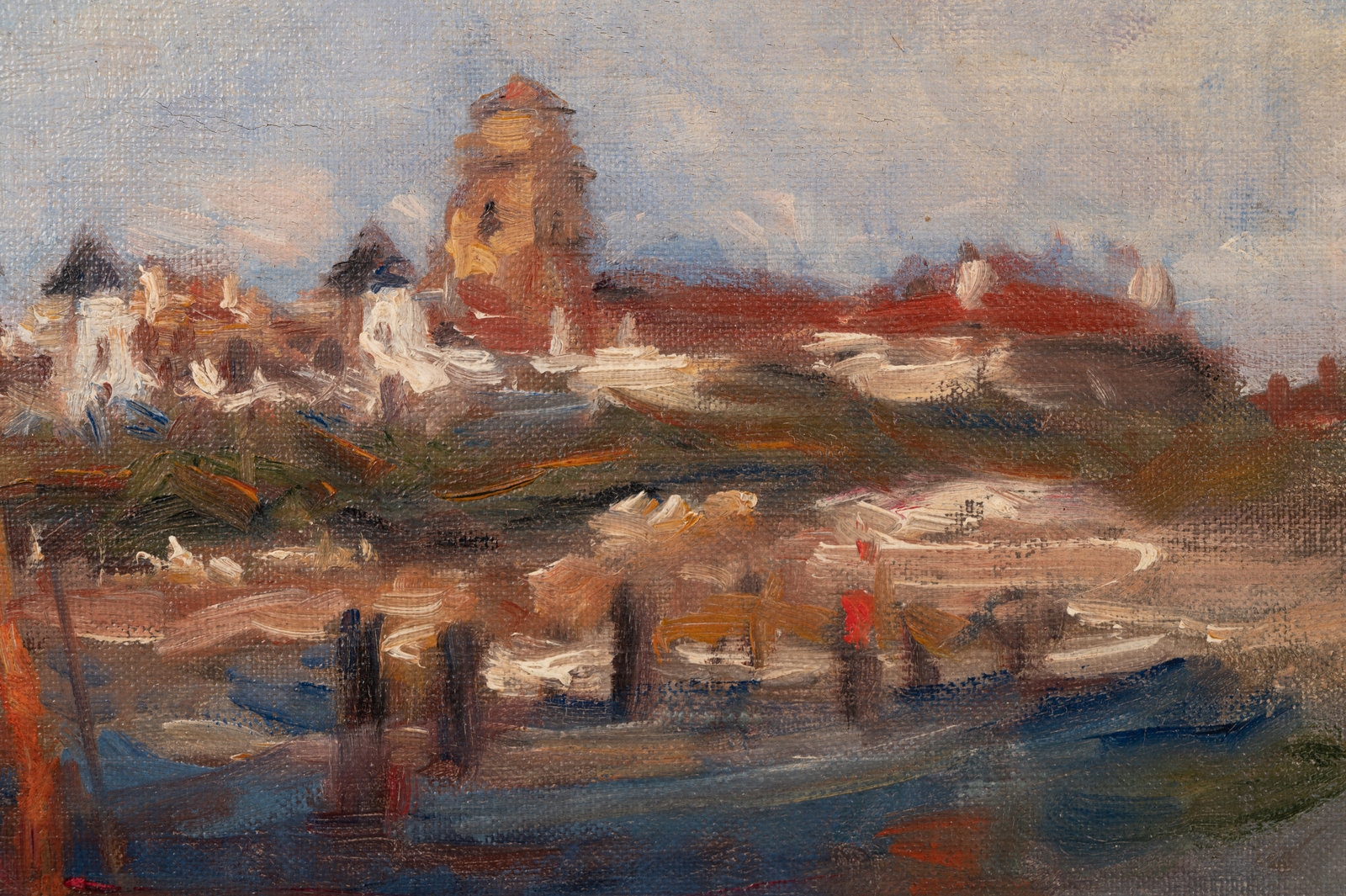 Artwork by Lucien Réne Mignon, Harbor Scene, Made of oil on canvas