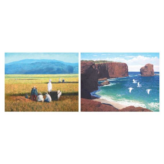 a) Harvestb) Seascape by Amado Hidalgo, dated 1998