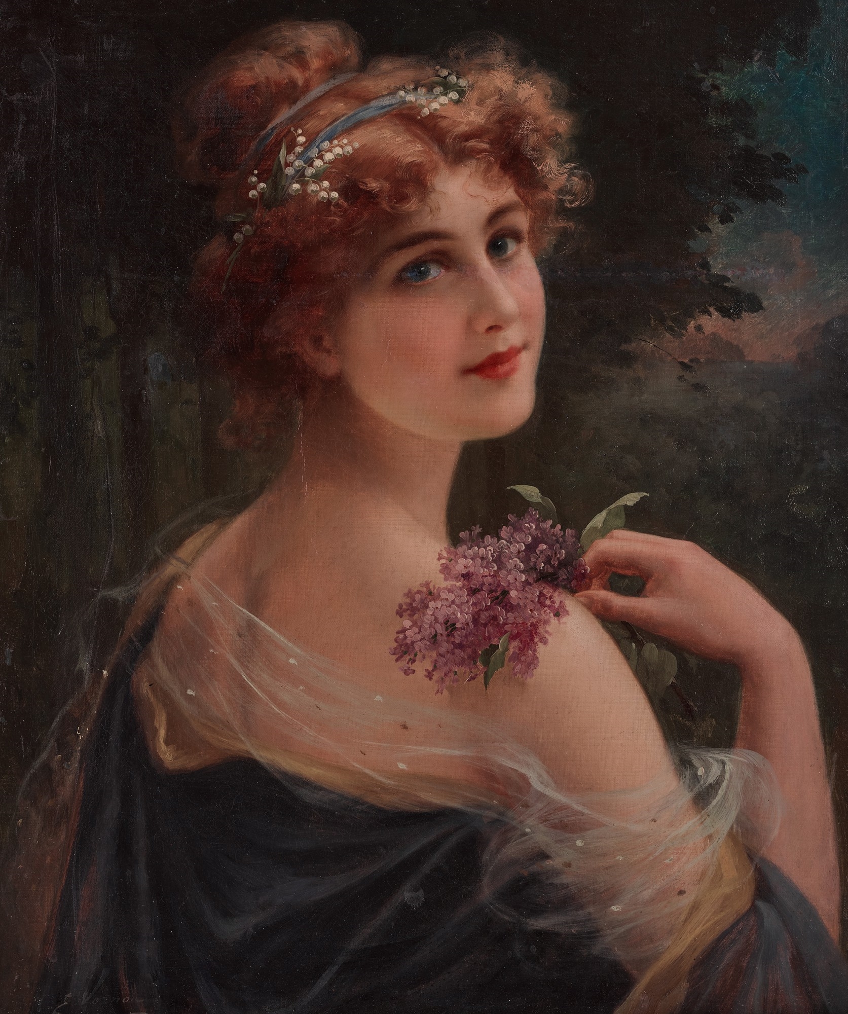 Artwork by Émile Vernon, Young Woman with a Sprig of Lilac, Made of oil on canvas