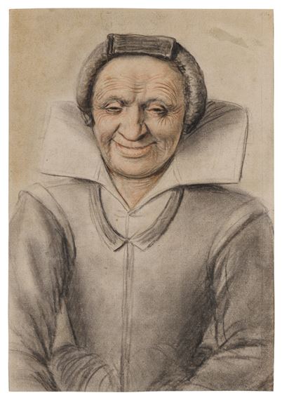 Portrait of an old woman smiling by Nicolas Lagneau