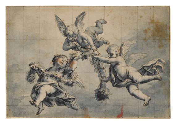 Study of three putti with a wreath by German School, 18th Century, 18th Century