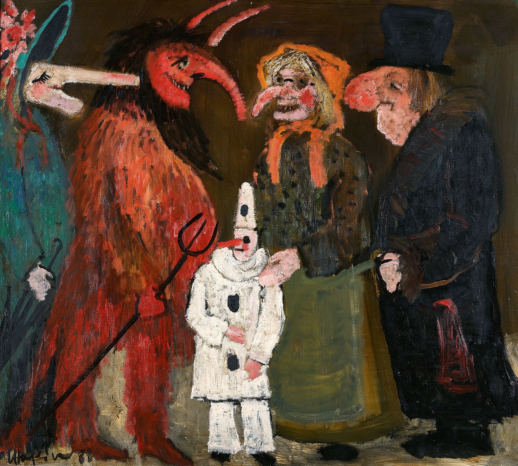 Artwork by Leopold Häfliger, Maskengruppe mit Teufel, Made of oil on canvas