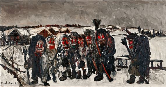 Tschäggättä in Lötschentaler Landschaft