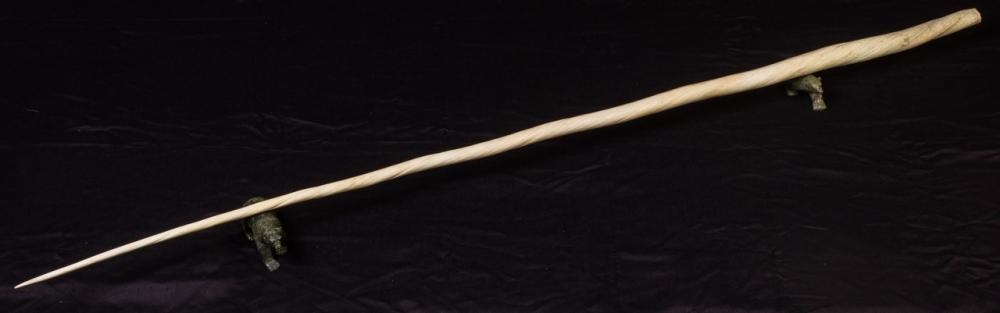 Artwork by Adla Korgak, Allan Sheutiapik, A narwhal tusk supported on a pair of polar bears, Made of carved of Iqaluit