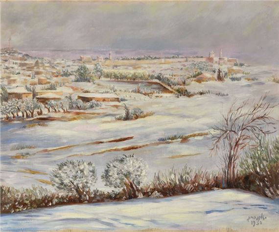 Jerusalem in the Snow by Jacob Eisenberg, 1950