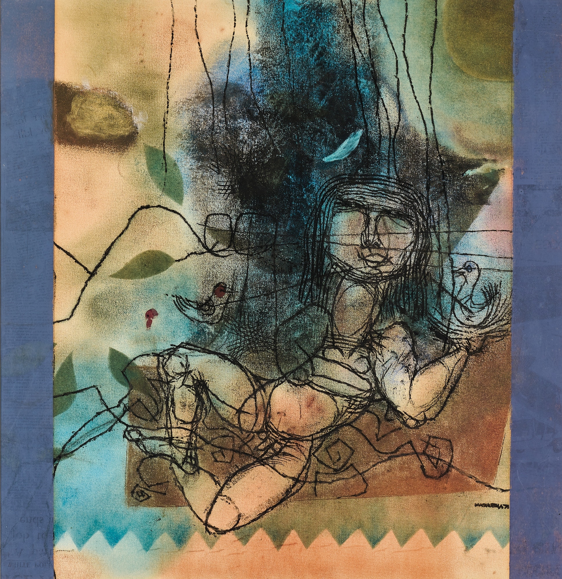 Artwork by Louis Maqhubela, Reclining figure, Made of pastel and charcoal on paper