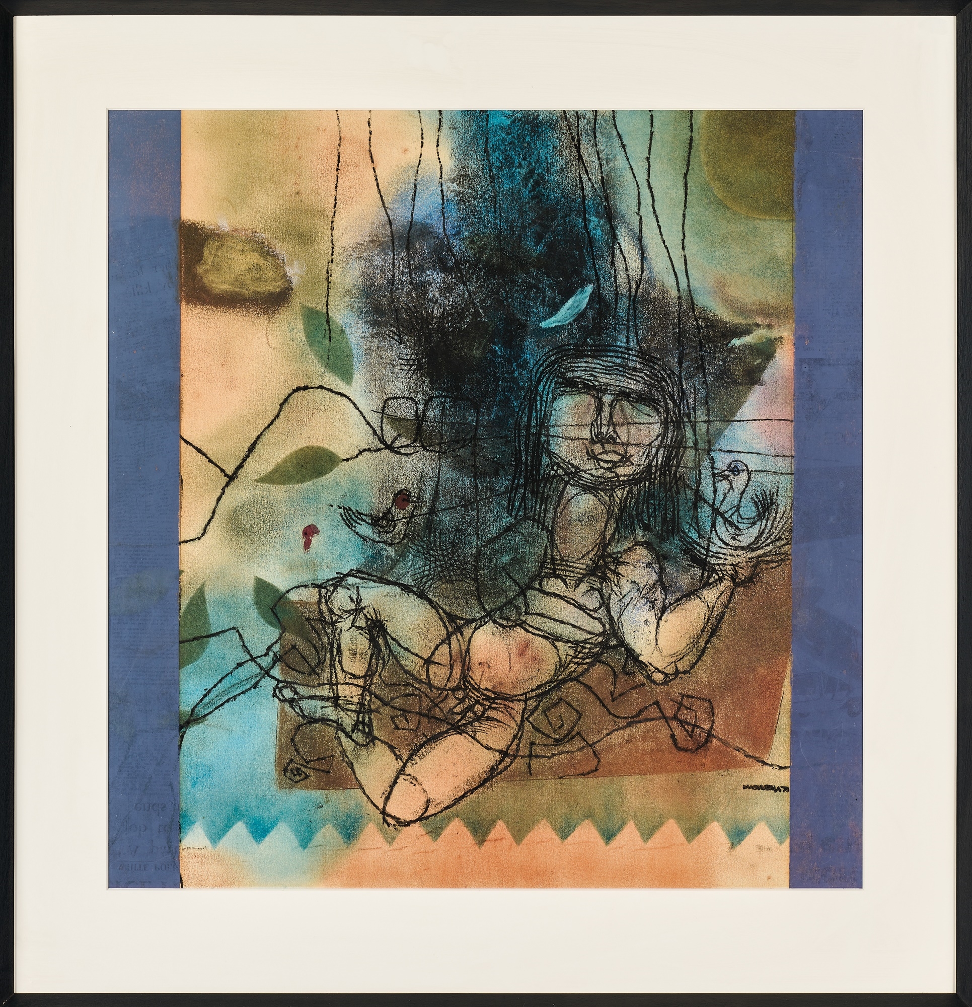 Artwork by Louis Maqhubela, Reclining figure, Made of pastel and charcoal on paper