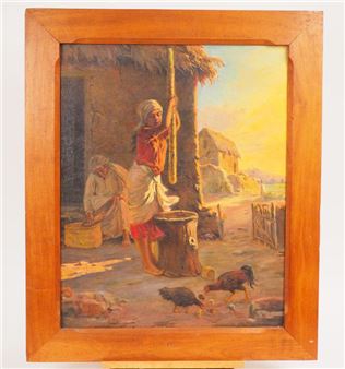 Jeune fille au pilon avec sa mère - Malagasy School, 20th Century