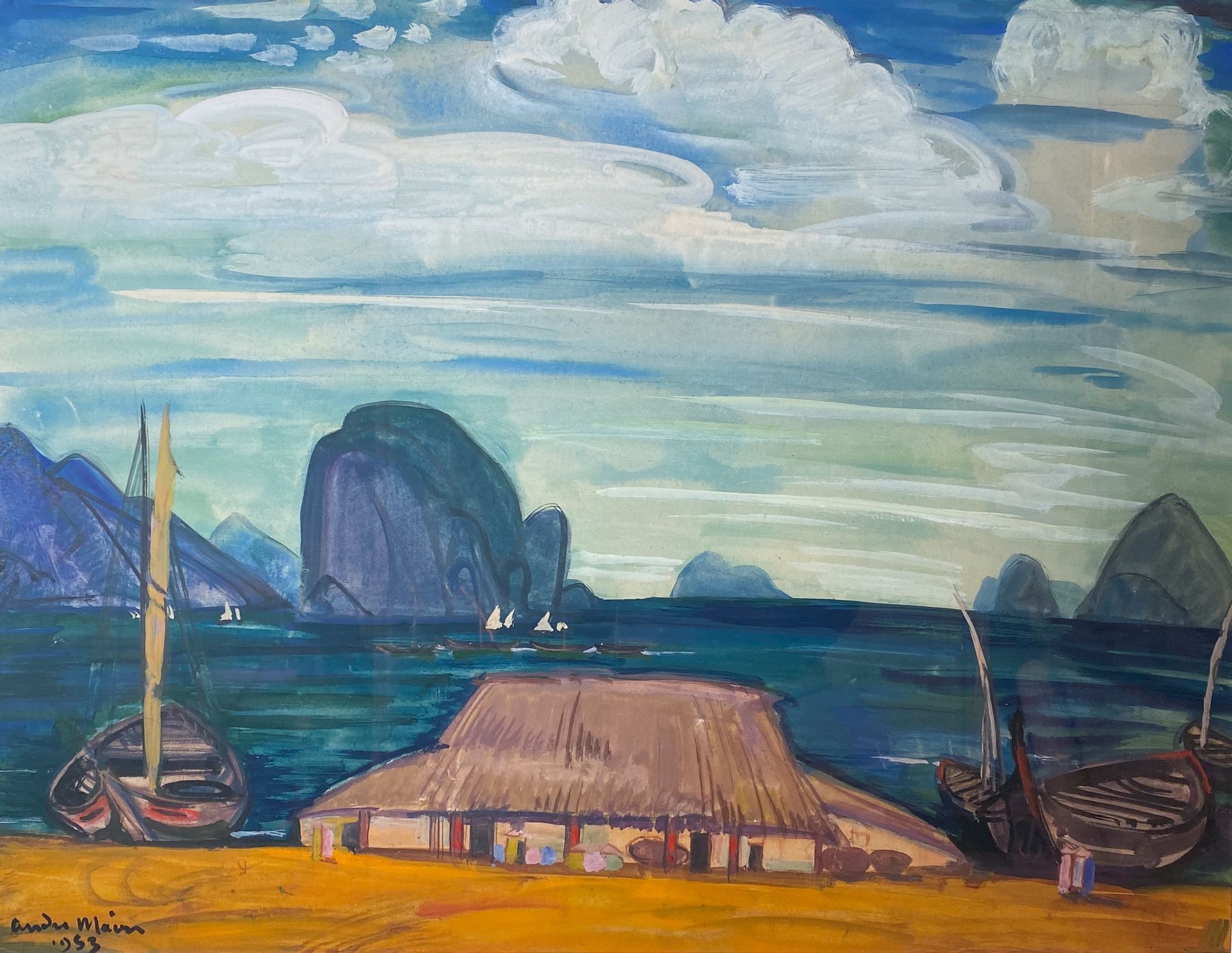 Artwork by André Maire, Baie d'Along, Made of Gouache