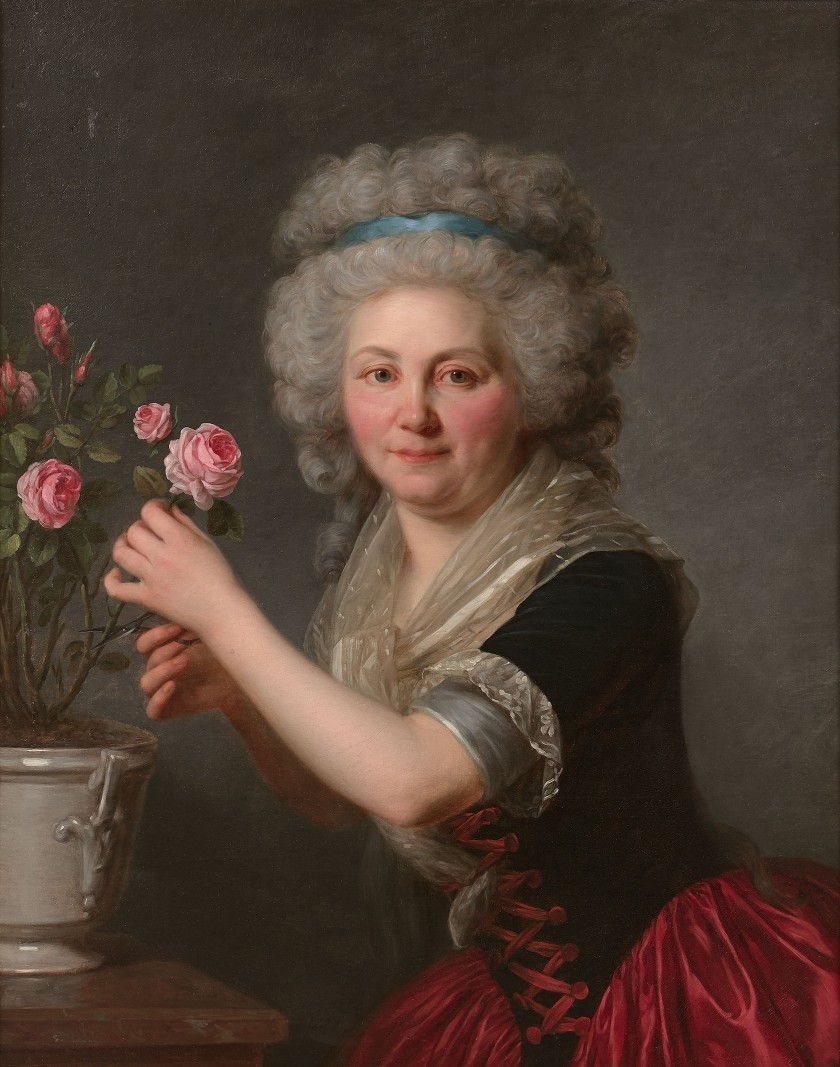 Portrait de femme cueillant une rose by Antoine Vestier