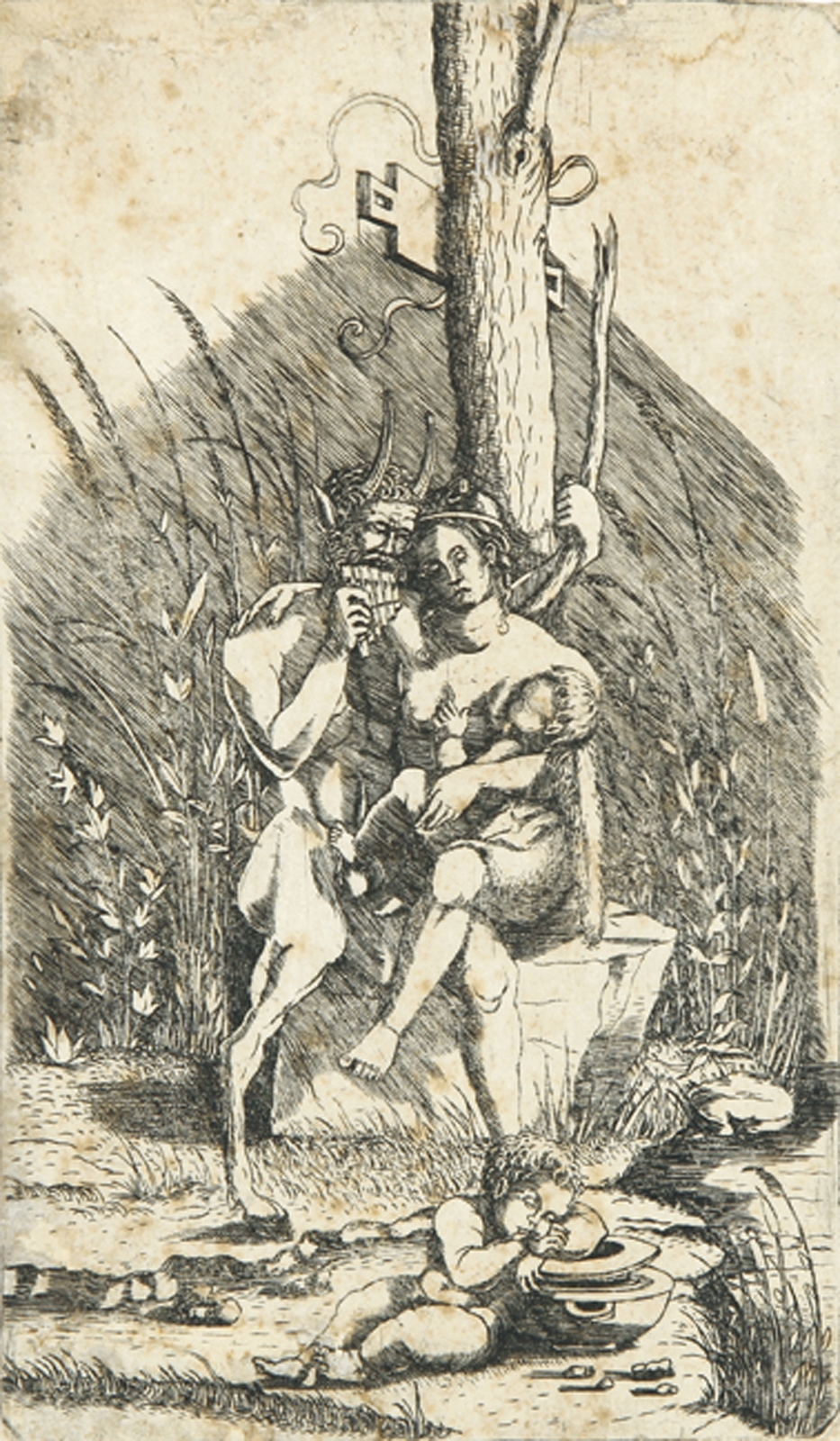 Artwork by Bambaia, Die Familie des Satyrs, Made of chalcography on laid paper