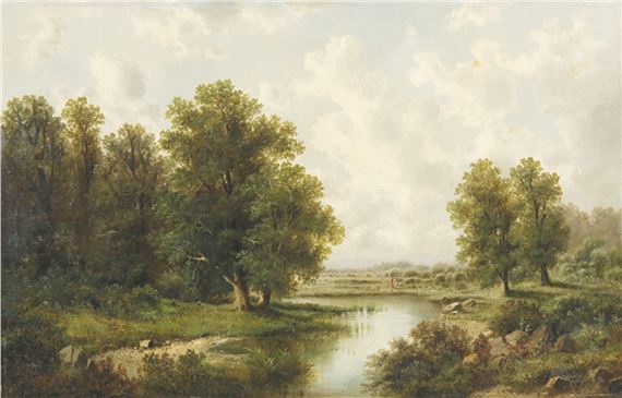 Waldige Landschaft mit Bachlauf by Albert Lang