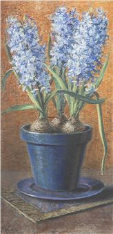 Stilleben mit drei Hyazinthen in blauem Topf - Michel Koch
