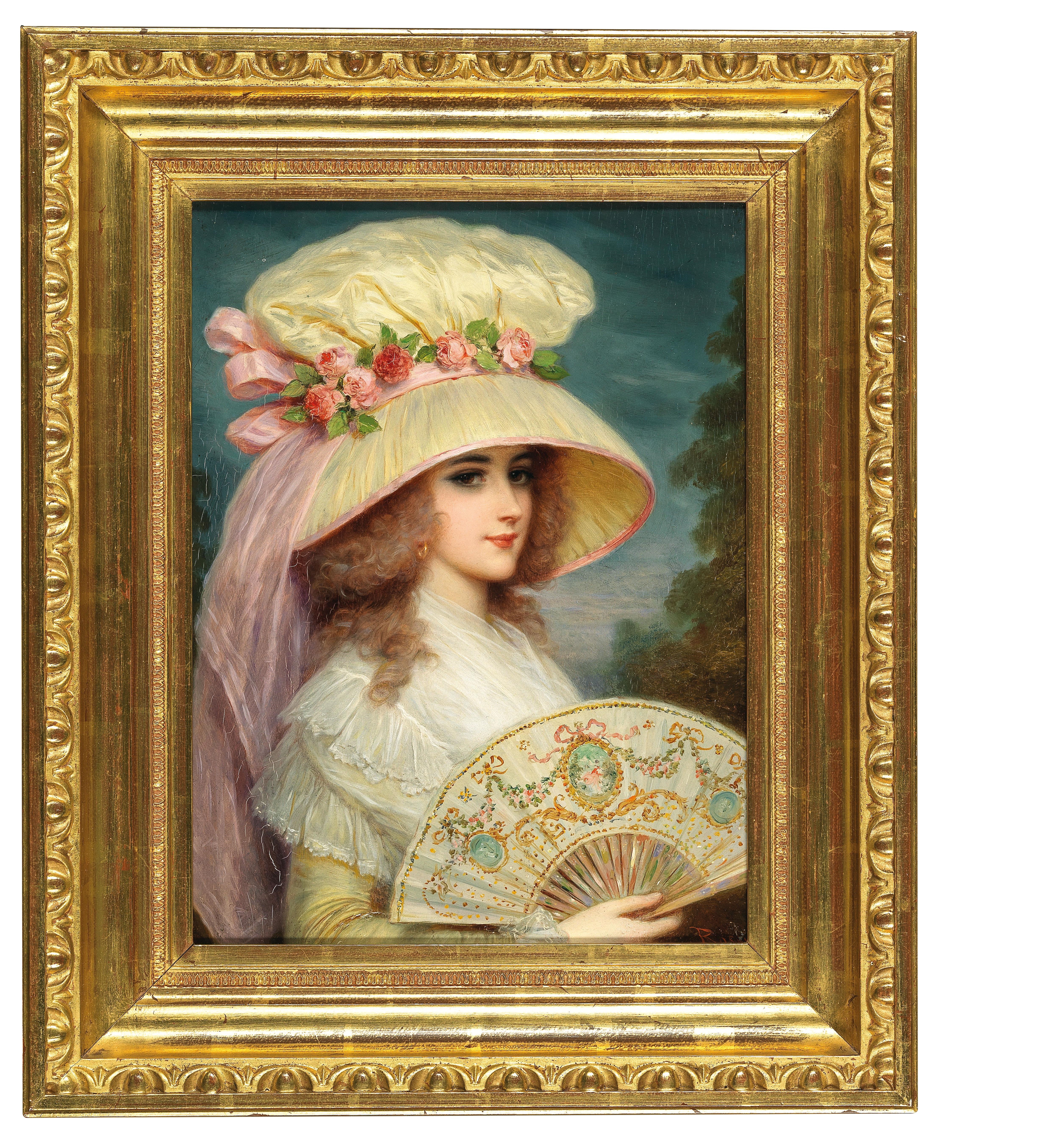 Artwork by Lucius Rossi, A Lady with Rose Hat and, Made of oil on panel
