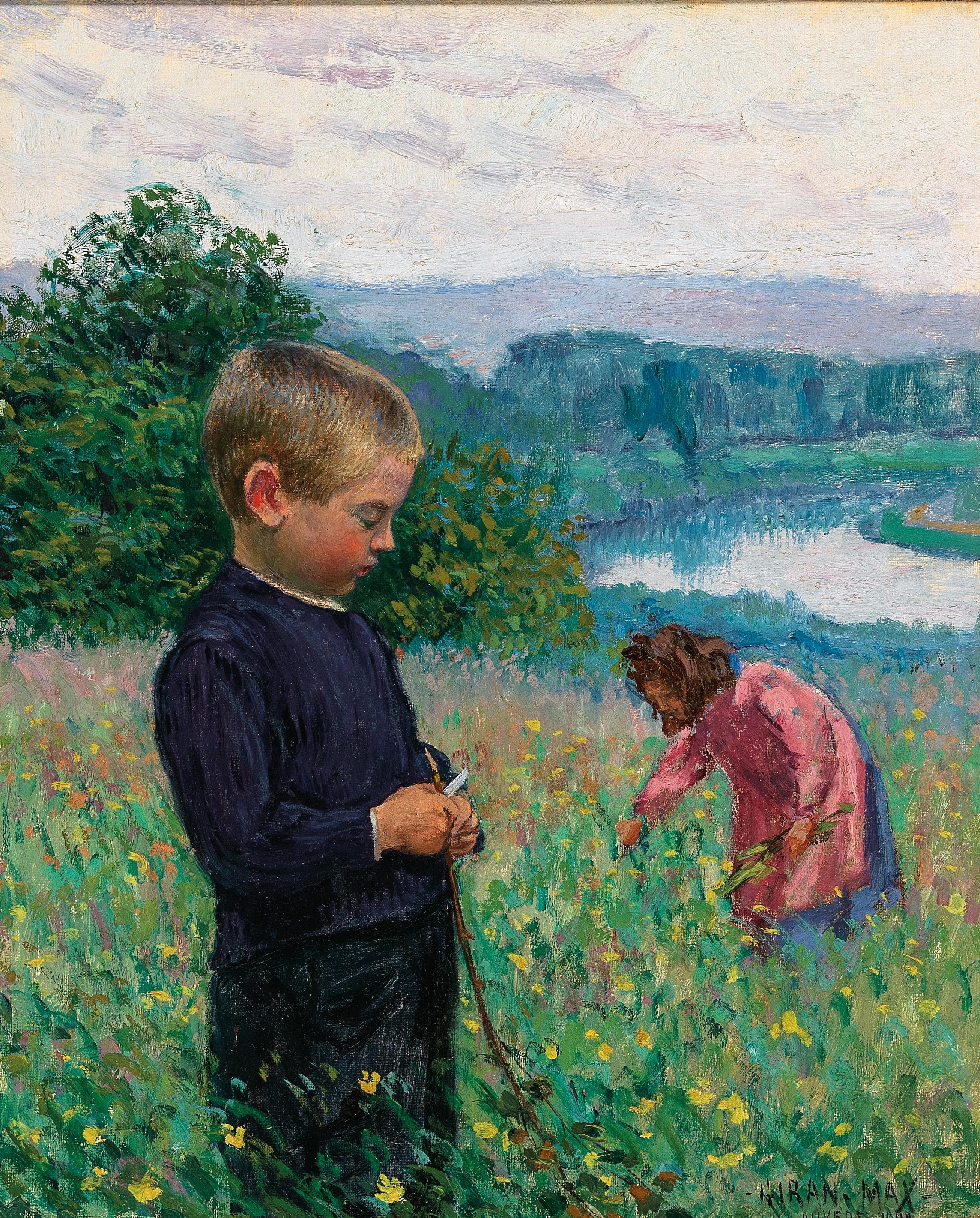 Artwork by Léon Giran-Max, Siblings in the Flowery Meadows, Made of oil on canvas