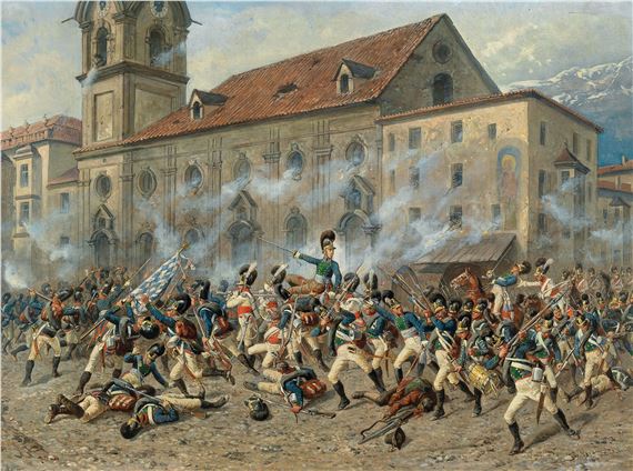 Karl Freiherr von Ditfurth fighting the Tyroleans in front of the Hospital Church in Innsbruck by Louis Braun