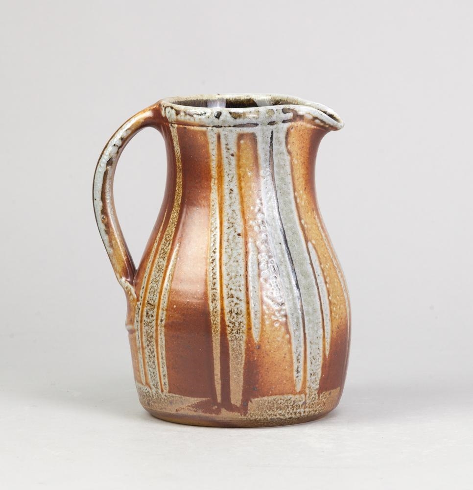 Artwork by John Jelfs, a stoneware jug with striped decoration, Made of stoneware
