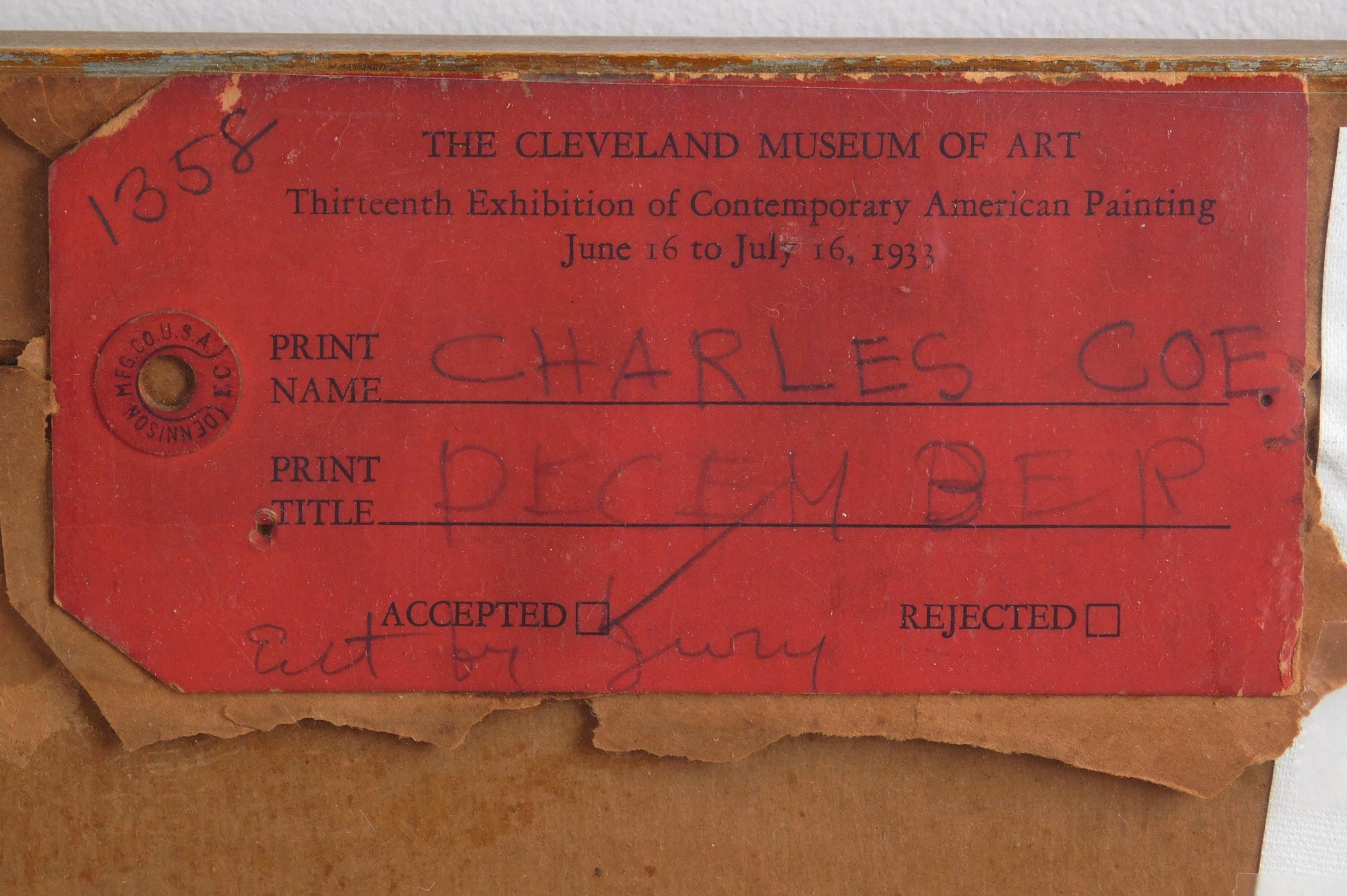 Artwork by Charles Coe, December'', Made of oil on canvas