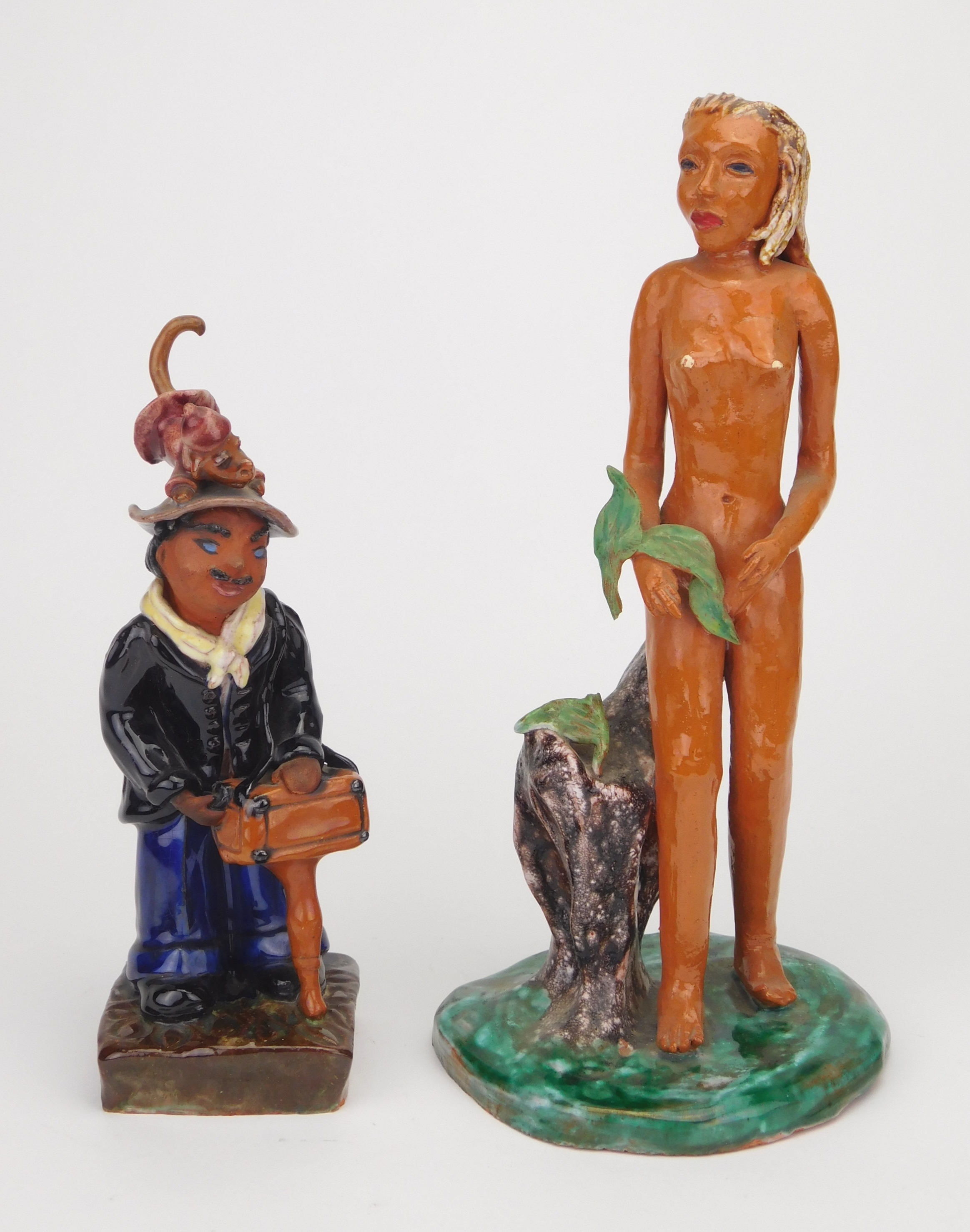 Artwork by Dorothy S. Harkins, 1). ''Eve''   2). ''Organ Grinder'', Made of ceramic sculpture (2)