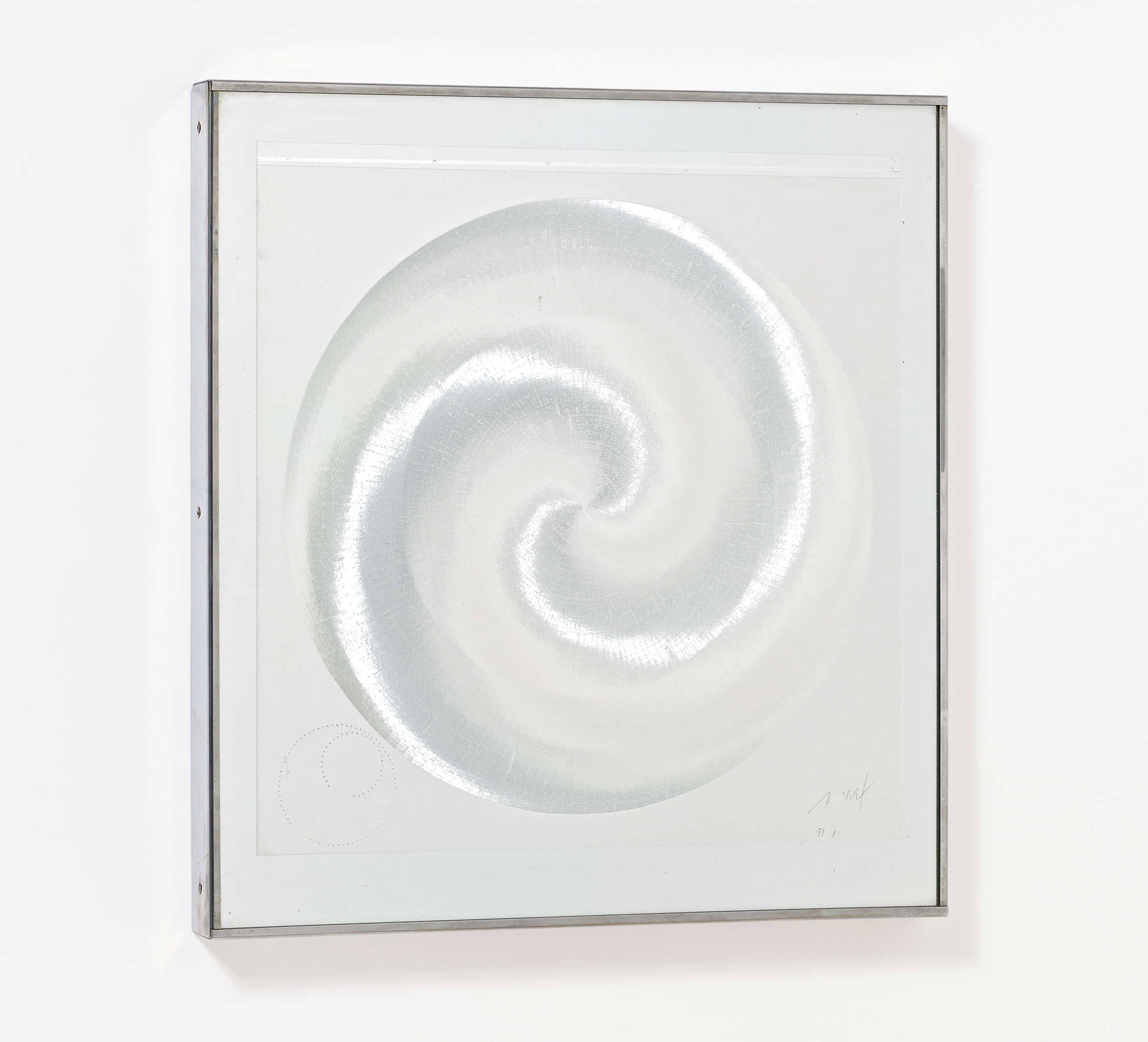 Artwork by Heinz Mack, Untitled (Sun)., Made of Micro-blind embossing and hallmark on on aluminium, laid down on aluminium card