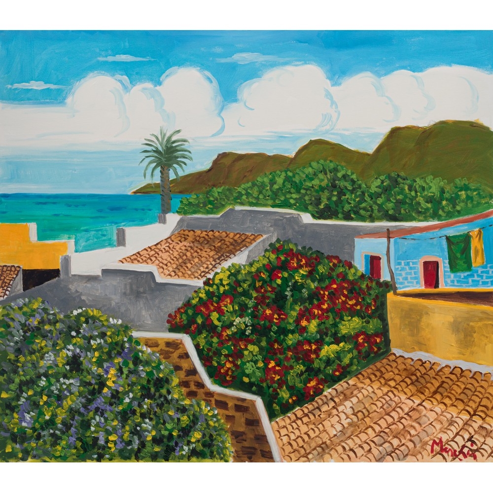 Artwork by Renzo Meschis, Tetti, Made of Oil on canvas