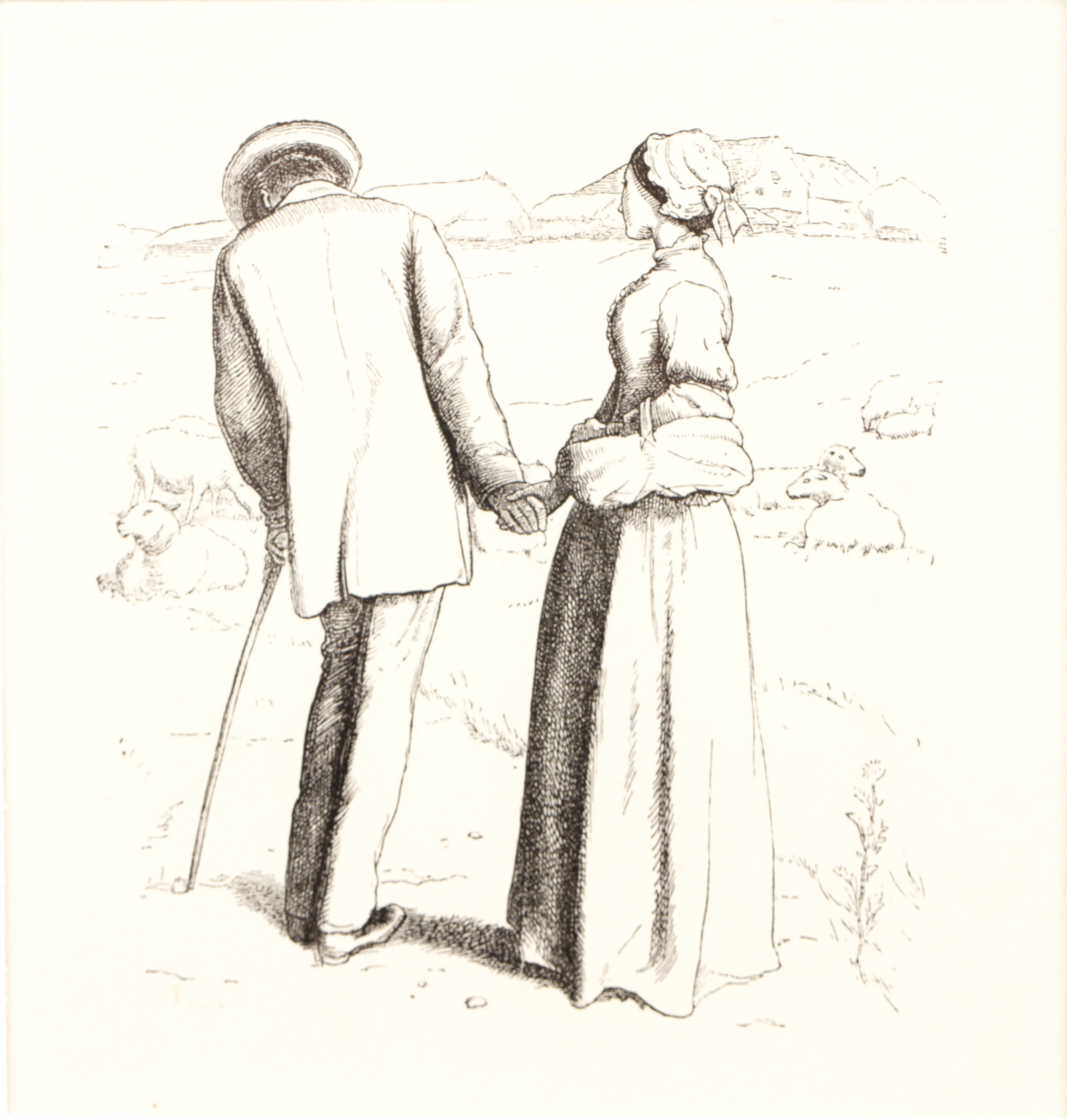 A loving couple in a landscape by John Everett Millais