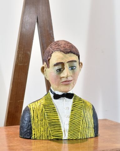 Artwork by Claudette Espallergues, "Joseph" butler, Made of Polychrome paper mache sculpture