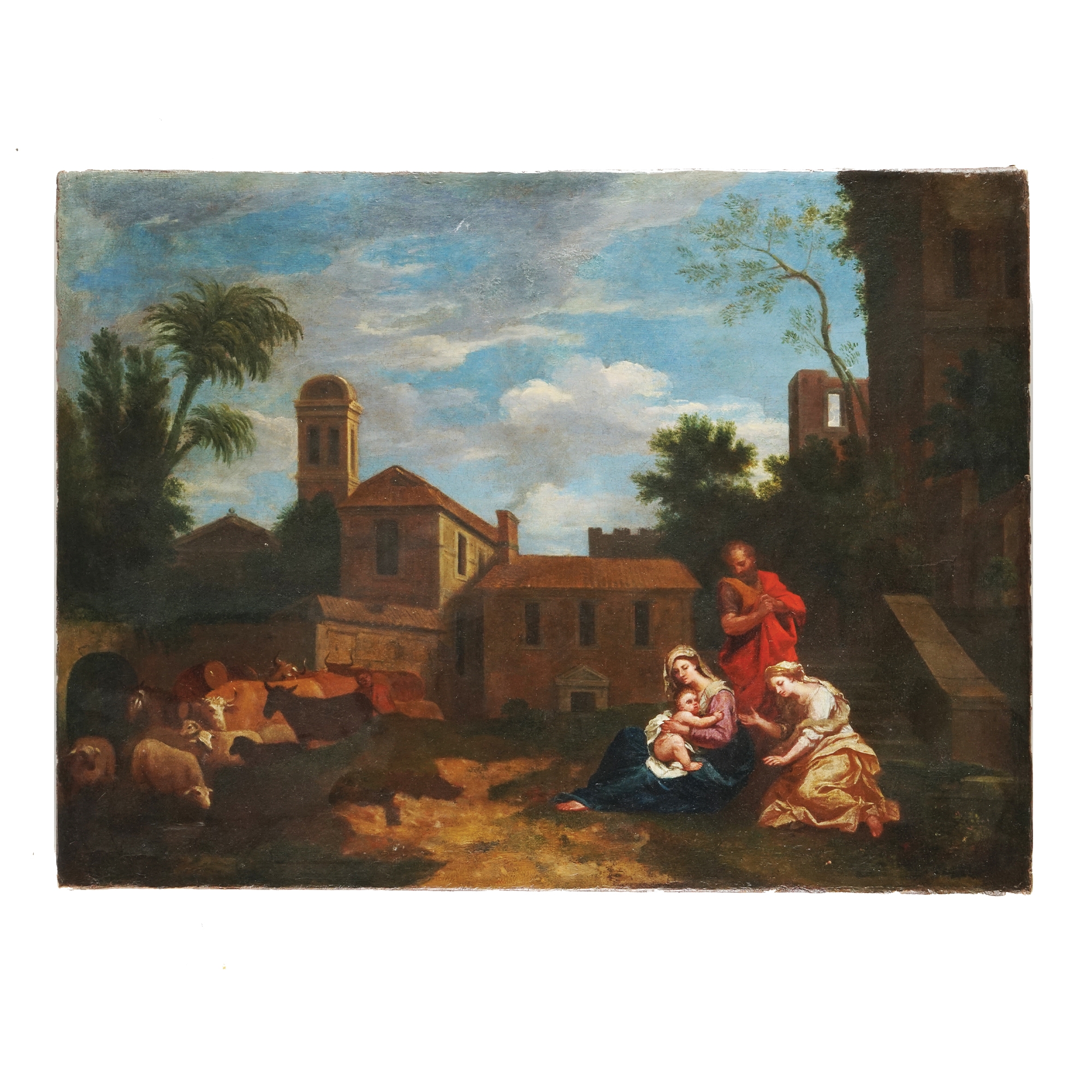 Sacra Famiglia con armenti sullo sfondo di Roma by Roman School, 18th Century