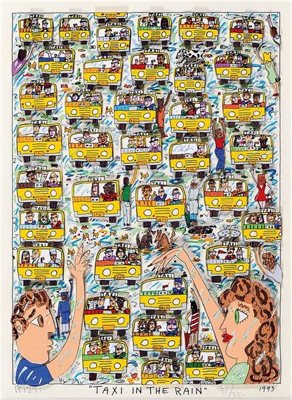 James Rizzi | Taxi in the rain (1993) | MutualArt