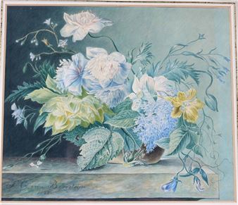 Still Life of Flowers in a Vase on a Marble Ledge - S.C. Van Beresteijn