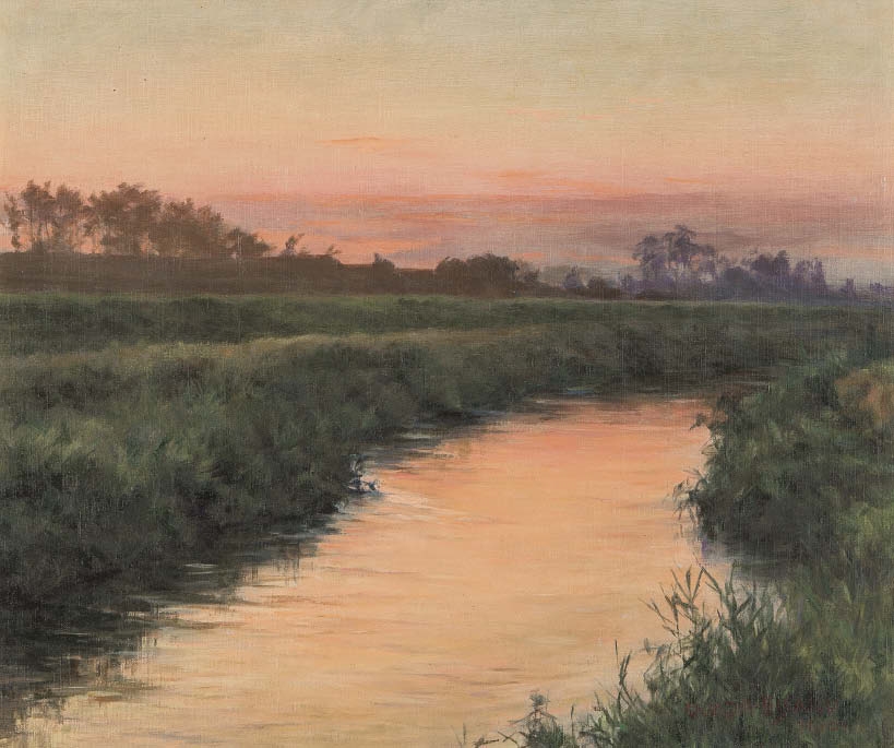 Artwork by Eisaku Wada, Sunrise sky (Distant view of Yatsuhashi), Made of oil on canvas