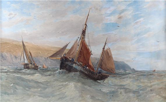 fishing fleet off the coast by George Sheffield, dated 1883