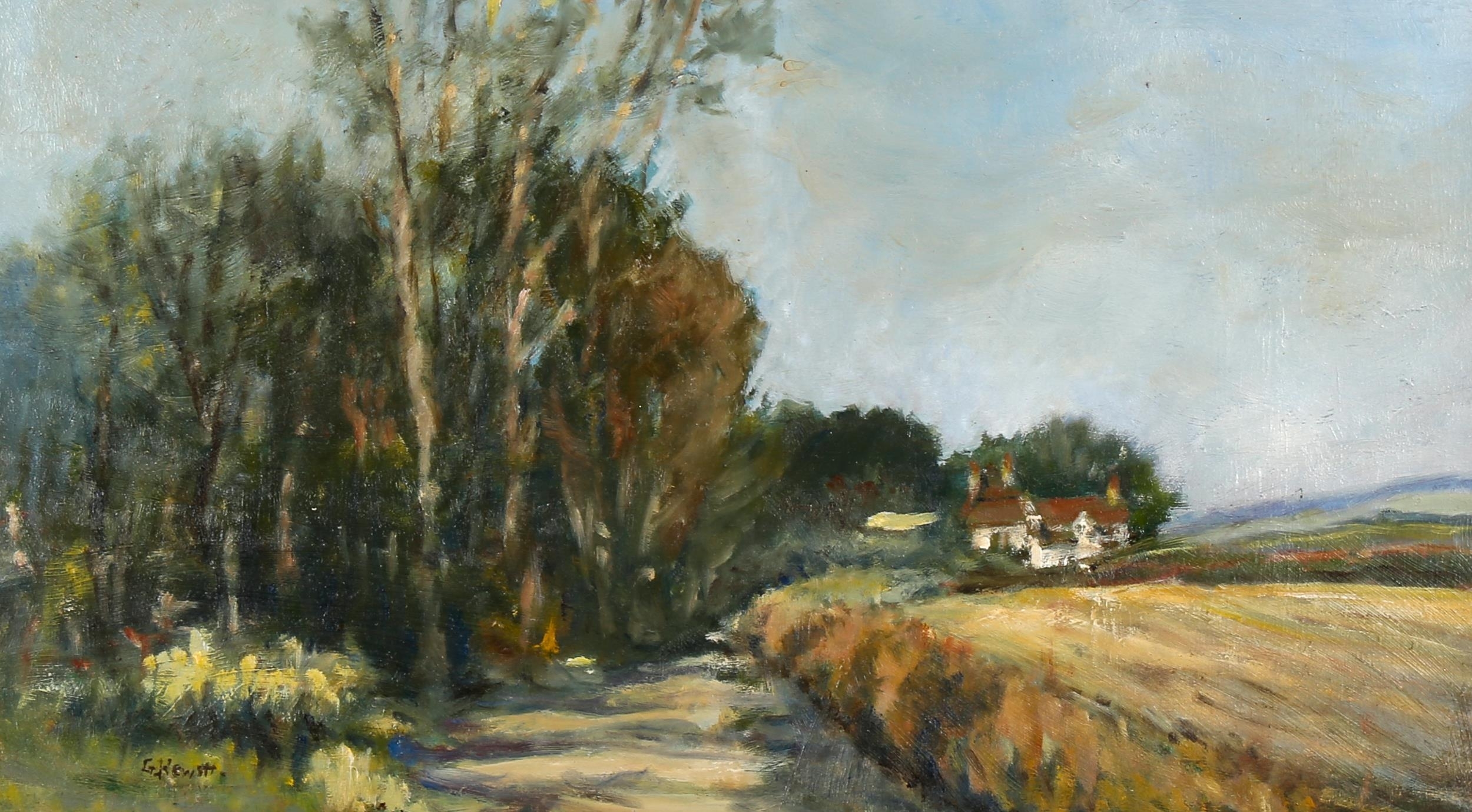 Artwork by G. Hewitt, landscape, Made of oil on board