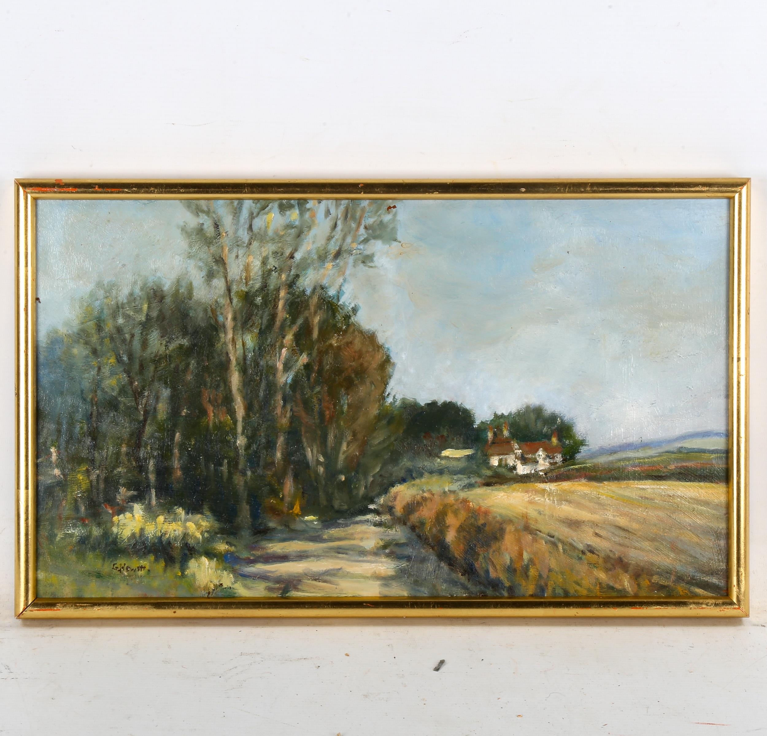 Artwork by G. Hewitt, landscape, Made of oil on board