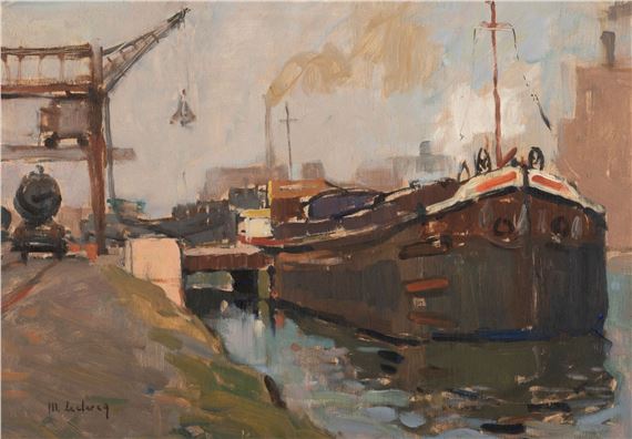 Barge in the port by Maurice Leclercq