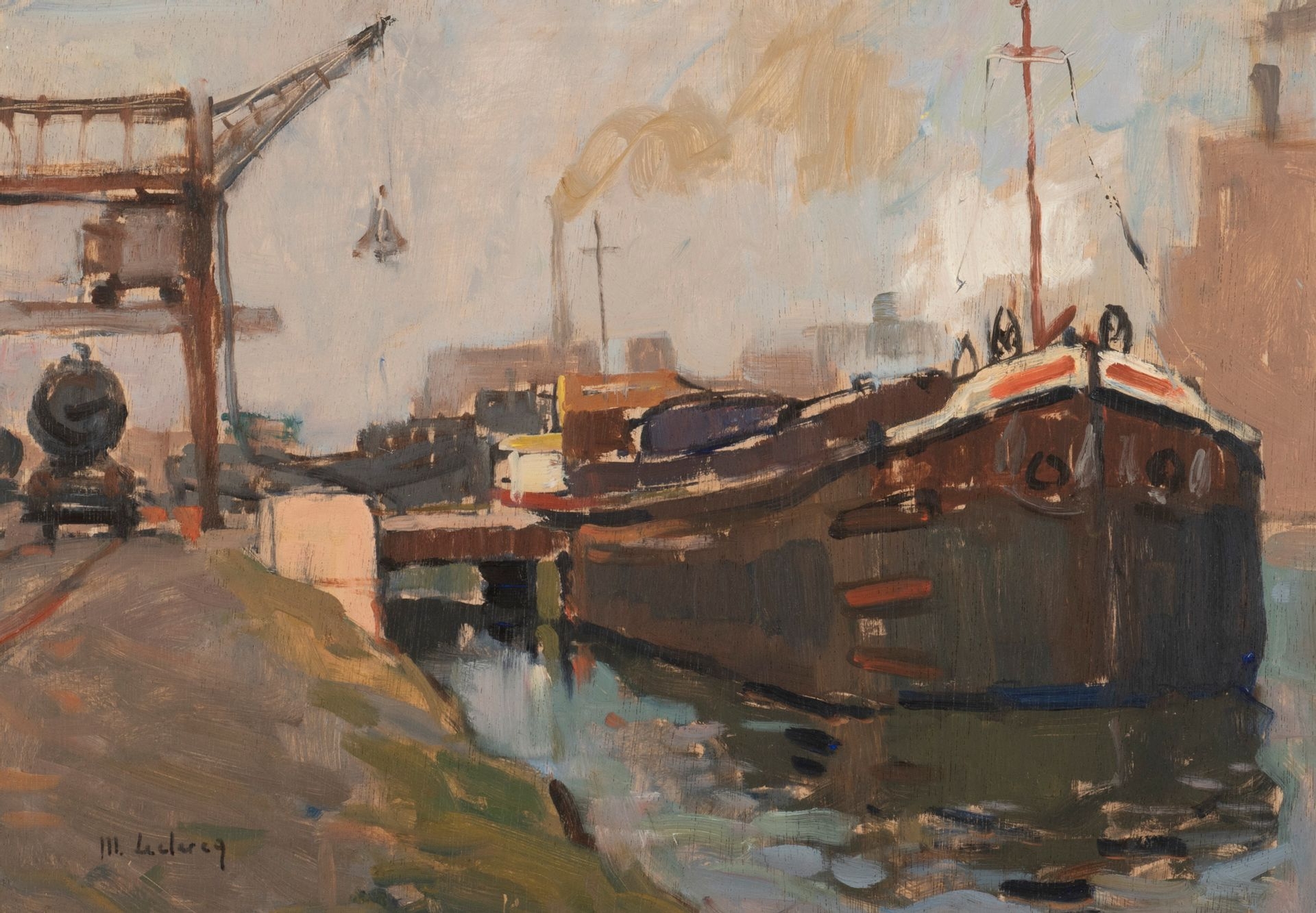 Artwork by Maurice Leclercq, Barge in the port, Made of oil on canvas