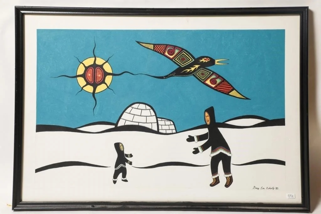 Artwork by Gary Doherty, Inuit father and son, Made of Lithograph