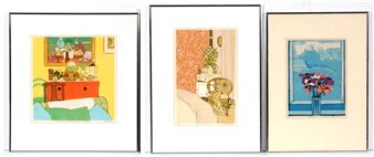 Still Life with Red Chest and Painting ; The Curtain ; Anenomies - Joan Lock