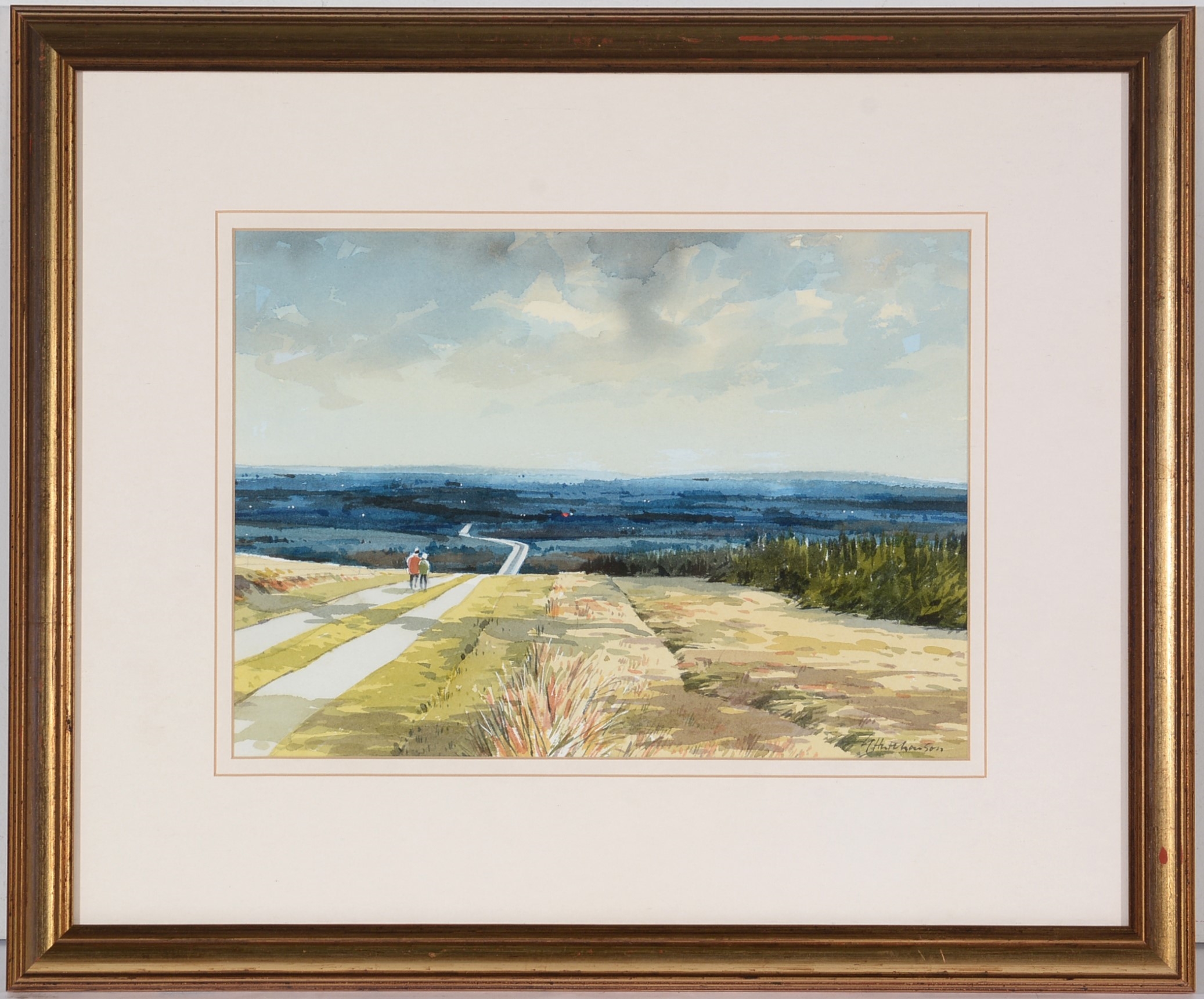 Artwork by George Hutchinson, Figures on a country track, Made of watercolour