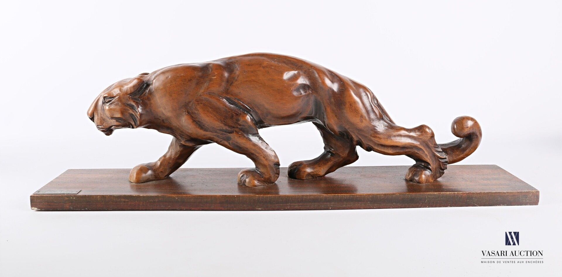 Artwork by F. Lier, Panther walking, Made of carved wood