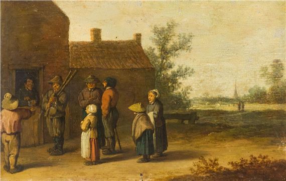 Aldeanos junto a la taberna by Adriaen van Ostade