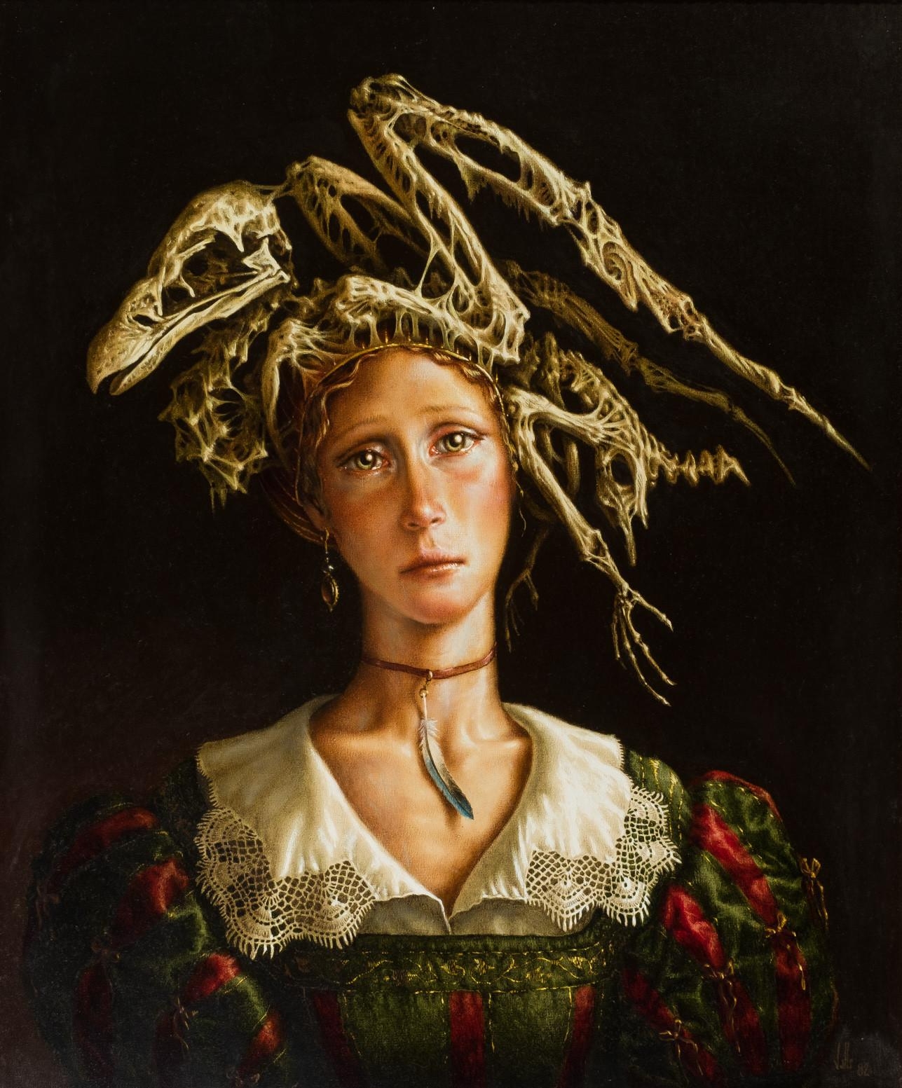 Artwork by Dino Valls, La dama de la pluma, Made of Oil on canvas.