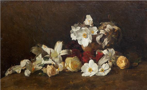 A still life with anemones and roses by Wilhelmus Hendrikus Petrus Johannes de Zwart, Painted circa 1885-1888